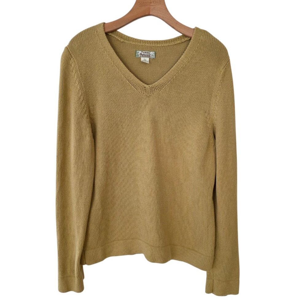 Tommy Bahama 100% Cotton‎ V Neck Sweater Womens Sz XL (16) Yarn From Italy